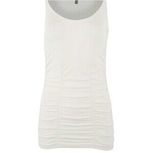 Last Tango Cream Rouched USA Long Line Scoop Neck Top M/L